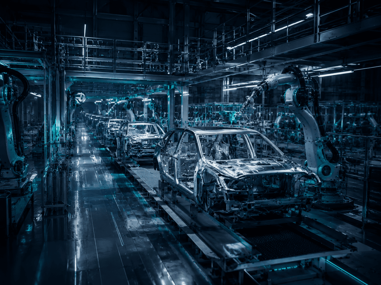 Automotive assembly line with welding robots