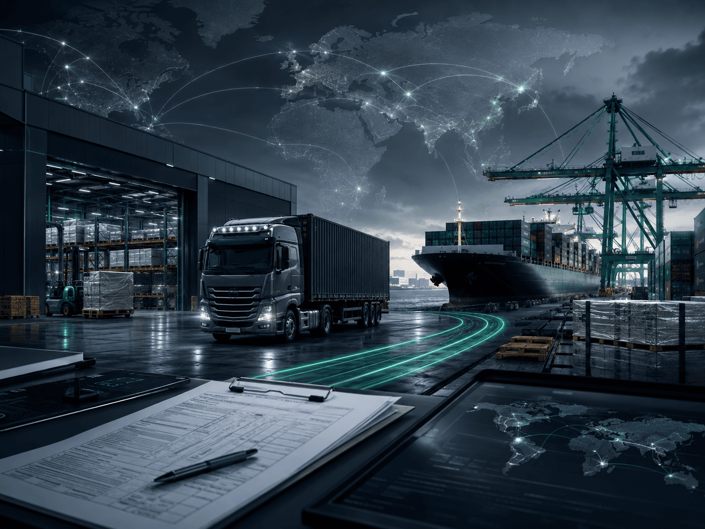 Export logistics — shipping containers and global freight