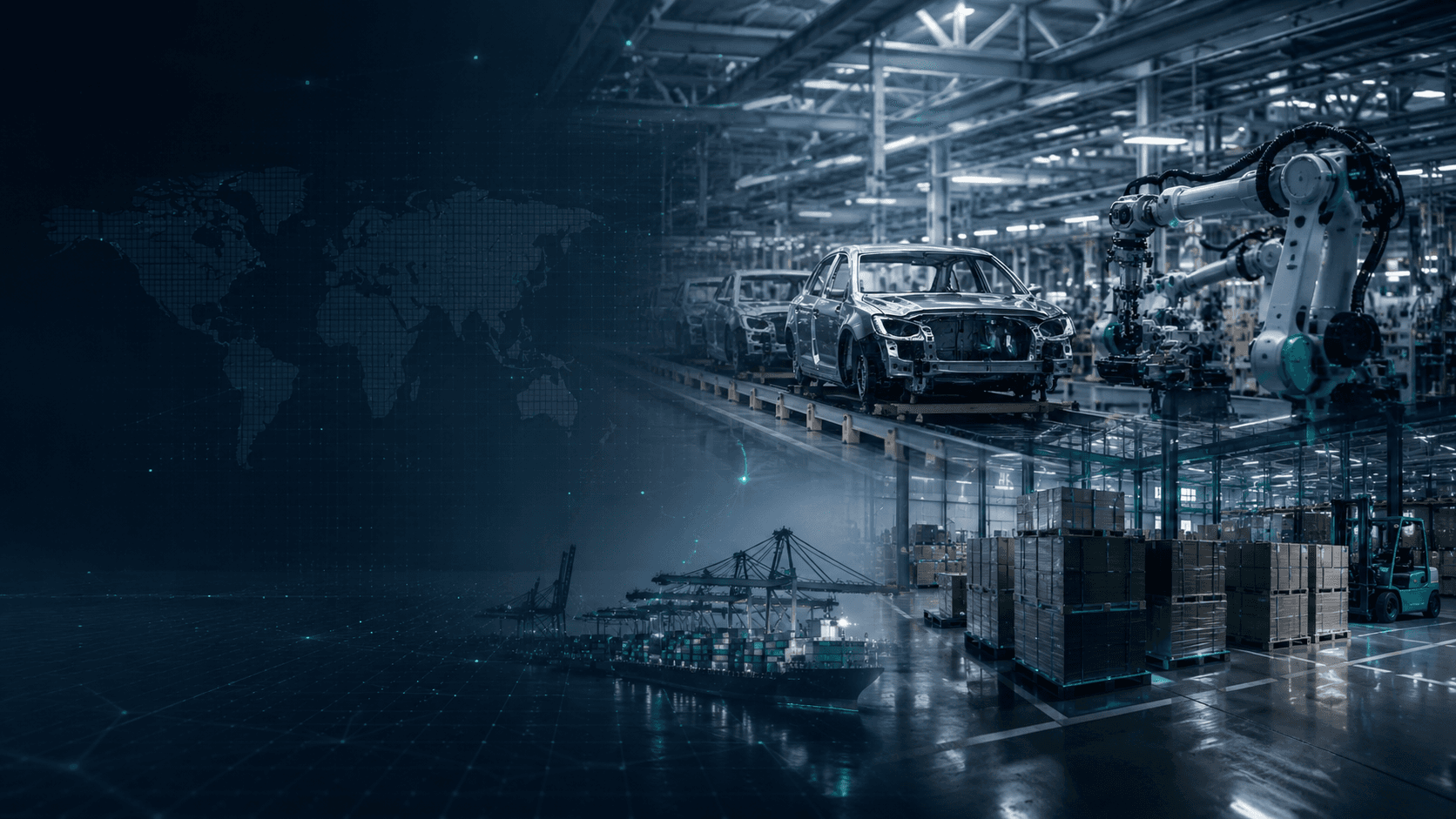 Automotive production line with global supply chain overlay