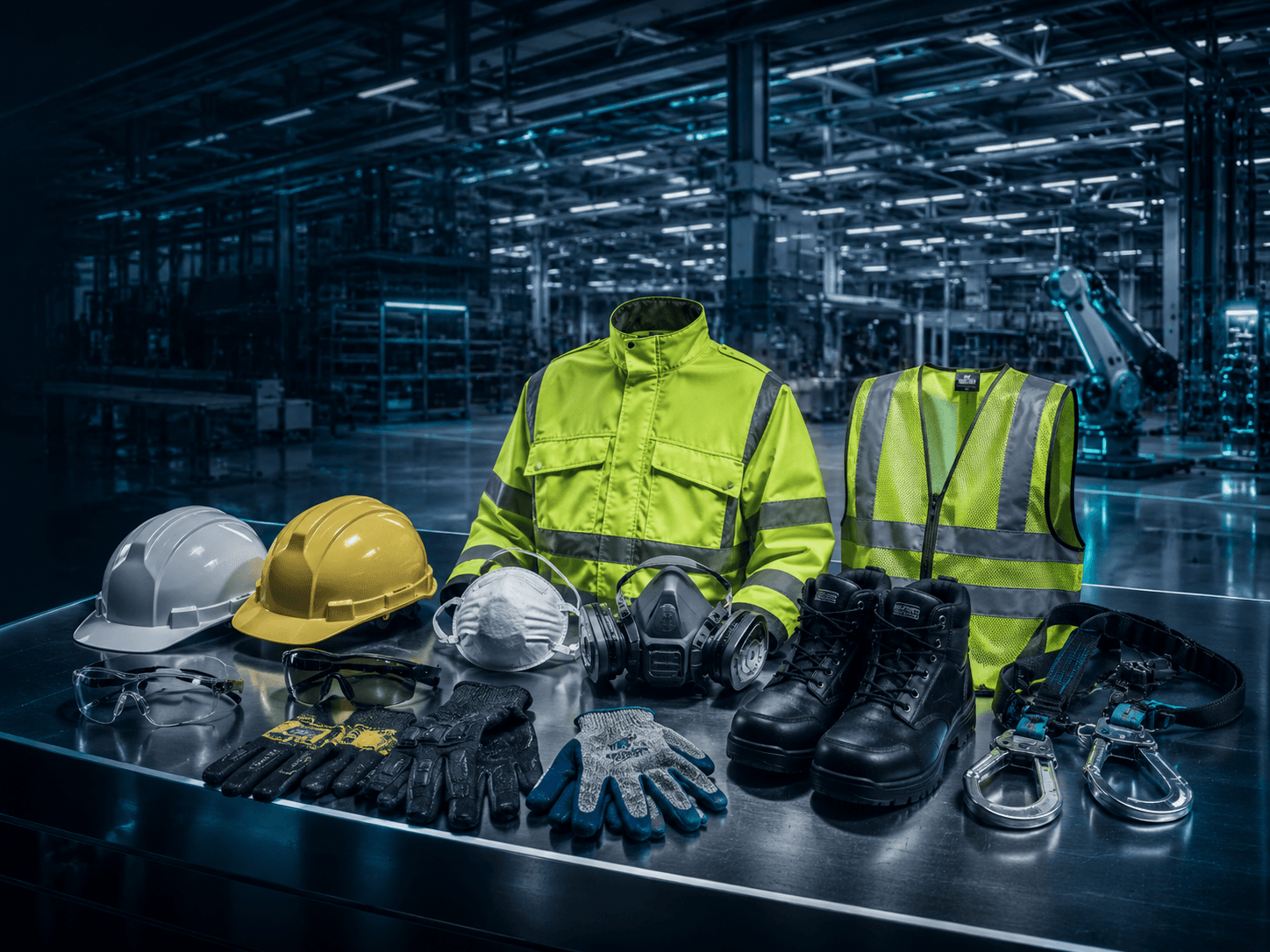 Industrial PPE — helmets, hi-vis jackets, gloves and safety footwear
